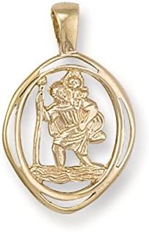 Genuine 9ct Yellow Gold Cut Out St Christopher Pendant 30mm Brand New