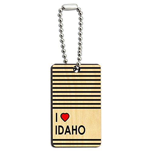 I Love Heart Idaho Wood Wooden Rectangle Key Chain