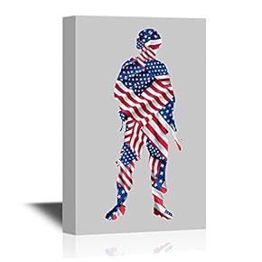 Military Family Soldier with Gun on American Flag Background
