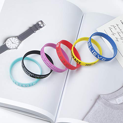 SAILIMUE 12 Pcs Inspirational Silicone Rubber Bracelets for Men Women Wristbands Positive Energy with Motivational Saying Bracelets Set Sports Wristbands - Thumbnail 3