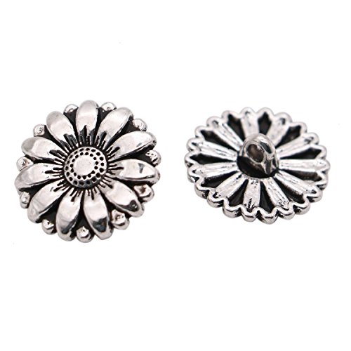 HUELE 50 pcs Mixed Antique Silver Flower Decorative Metal Buttons for Sewing