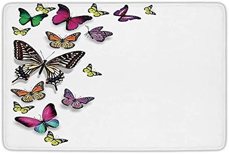 TRAzz Bathroom Bath Rug Kitchen Floor Mat Carpet,Butterfly,Various Size Different Colored Butterflies Colorful Wings Sophisticated Creature,Multicolor,Flannel Microfiber Non-slip Soft Absorbent