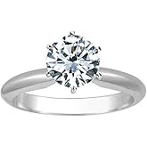 Houston Diamond District Round Cut Diamond Solitaire Engagement Ring 6 Prong Very Good Cut (J Color, I2 Clarity) 14K White Gold 0.5 Carat Size: 9