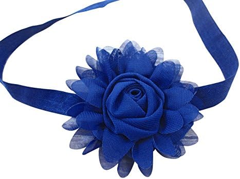 Chiffon Rose Flower Headband By Fairy Factory (Handmade) Mini Dark Royal Blue Chiffon Rose Flower Headband - Dark Royal Blue