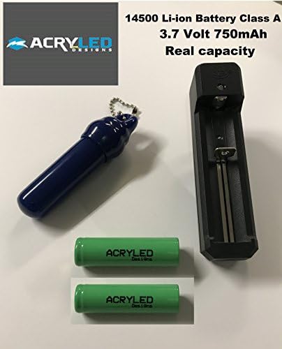 AcryLED Designs 2 PCS 14500 3.7V 750 mAh Rechargeable Li-ion Battery + NEW MODEL Smart Charger+battery keychain holder