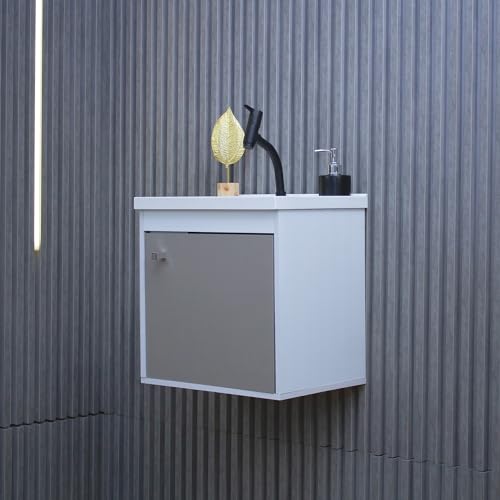 RIVERZZA Kit Gabinete Armario para Banheiro 100% MDF com Cuba - Veneto Branco 40cm (GIANDUIA)