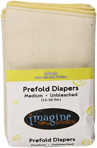 Imagine Baby Products Smart Fit Prefold Diapers, Unbleached, Medium, 6 Count