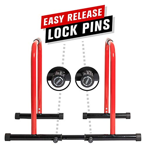 GoBeast Dip Stand with 3 Resistance Bands and Stability Bar , Adjustable Height and Width, Easy Release Locking Pin, Max User Weight 330lbs / 150 kilograms