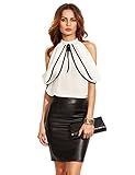 MakeMeChic Women's Chiffon Tops With Bowknot Casual Cold Shoulder Blouse White L
