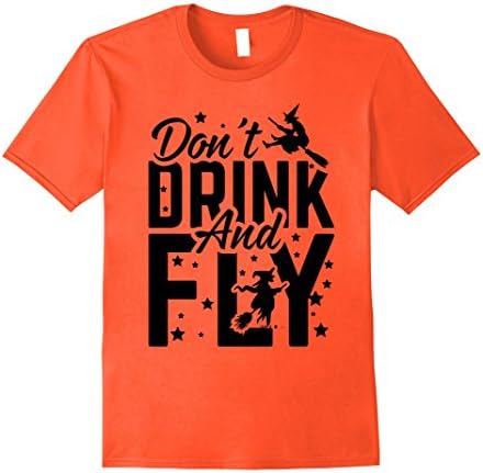 Mens Don't Drink and Fly Halloween Witch Broomstick Bat T Shirt Large Orange