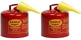 Eagle UI-50-FS Red Galvanized Steel Type I Gasoline Safety Can with Funnel, 5 Gallon Capacity, 13.5" Height, 12.5" Diameter (Pack of 2)