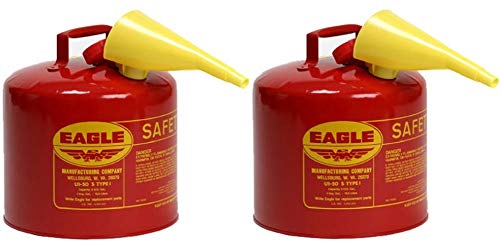 Eagle UI-50-FS Red Galvanized Steel Type I Gasoline Safety Can with Funnel, 5 Gallon Capacity, 13.5" Height, 12.5" Diameter (Pack of 2)