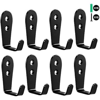 Wall Hooks 8 Pcs,Flyisland Coat Hooks Garage Hook Wall Mounted Hat Hangger Hooks Robe Hook Single Coat Hanger Heavy Duty (Black L Hook x 8)