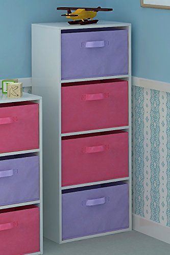 Home Source Tier Toy Storage Unit Kids Chest of 4 Canvas Drawers for Bedroom or Playroom