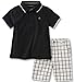 Calvin Klein Baby Boys 2 Pieces Polo Short Set -Plaid Shorts, Black, 24M