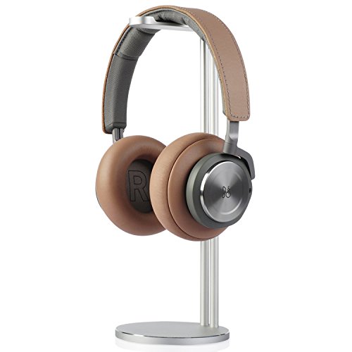 Headphone Stand Table Desk Accessories – Jokitech Metal Headset Holder Bracket Desktop Earphone Hanger Mount Storage Rack with leather silicon protection for Home and Office Display Silver