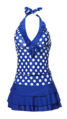 MiYang Women's Polka Dot Halter Push Up Slim Tankini Padded Swimsuit