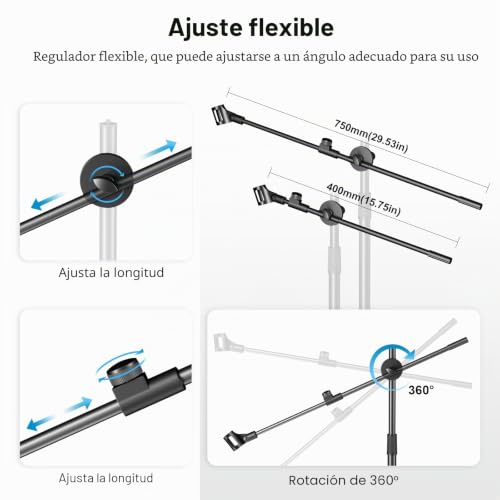 Aokeo Microphone Stand, Microphone Stand Floor, with Adjustable Tripod, Bag, Tablet Stand, Suitable for Any Microphone, Show, Singing, Speech