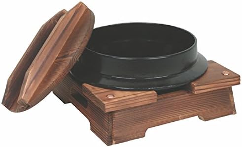 Nabemono Bowls Cast Iron stew bowl wooden lid &amp; base Asian tableware Japanese noodle bowl (40 oz)