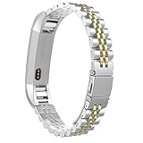 MoKo Fitbit Alta HR and Alta Band, Premium Solid Stainless Steel Metal Replacement Bracelet Strap Band with Connector for Fitbit Alta & Fitbit Alta HR, Silver & Gold