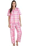 Del Rossa Women's 100% Cotton Woven Short Sleeve Pajama Set with Pj Pants