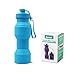 Asrisuk Sports Collapsible Water Bottle 27 oz, Folding BPA Free Silicone Water Bottle 800ml FDA SGS Test Pass for Traveling, Camping, Hiking, Walking, Running (Blue)