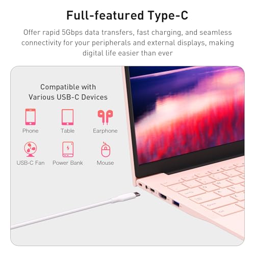 Auusda 16GB RAM 512GB SSD Laptop, Compatible with Win11, 15.6" Full HD IPS, Backlit Keyboard & Fingerprint Login, Full-Function USB C, 6000mAh, Lightweight Design for School & Work (Pink)