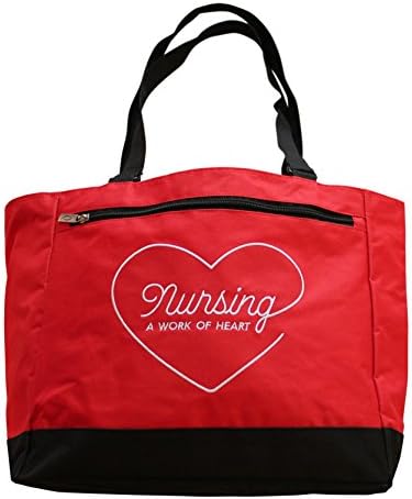 Nursing A Work of Heart Red Canvas Tote With Black Shoulder Handle