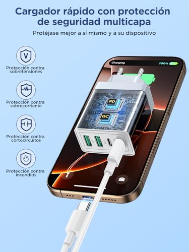 Aioneus USB C Charger 40W, iPhone Charger Fast Charging with Multiple USBC Plug and USB C Cable 2M 60W Adapter Type C Carregador for iPhone 17 16 15 14 13 12 11 Pro MAX Plus, iPad, Samsung
