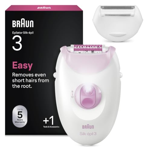 Braun Silk-épil 3, kabelgebundener Epilierer Damen für Haarentfernung, Ladyshaver,Rasieraufsatz und Trimmeraufsatz, 3-031, Rosa