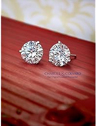Charles & Colvard Forever Classic - Pendientes de tuerca, 0.236 in, 1,60 quilates, color blanco, creados, moissanita, oro blanco de 14 quilates