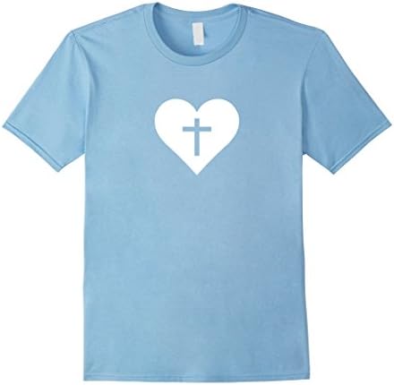 Men's Heart Cross Jesus Christ Christian Religious T-Shirt Medium Baby Blue
