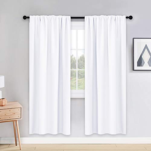 PONY DANCE White Curtains Decoration - Bedroom White Rod Pocket Top Drapes Solid Soft Window Treatments Panels Half Light Block for Living Room, 42 in Wide by 72 in Drop, Pure White, Double PCs
