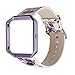 YOSWAN Replacement Band for Fitbit Blaze, Watchband Floral Soft Leather Strap Replacement Watch Band Wristband Bracelet Strap and Frame for Fitbit Blaze (White Purple+ Purple Frame)