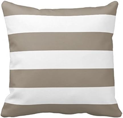 18 X 18 Inches Decorative Canvas Cushion Case Wide Striped Pillow Cover in Mocha/Dark Warm Gray
