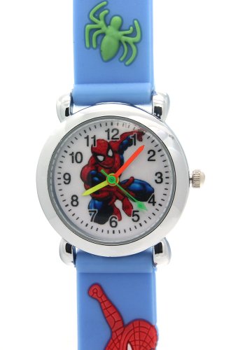 TimerMall Spider Man Cartoon Light Blue Wristband Stainless Steel Case Kids Quartz Analogue Watches, Watch Central