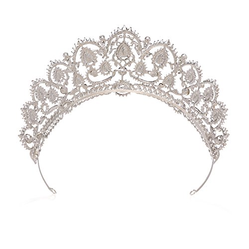 SWEETV Luxury Silver Princess Tiara Royal Pageant Party Wedding Crown