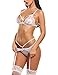 Avidlove Women's Sexy 2 Piece Lingerie Set Lace Open Cup Bra Babydoll Bodysuit White S