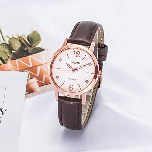 YOSIMI Woman Watch Waterproof Analogue Quartz White Leather Strap Rosegold Case