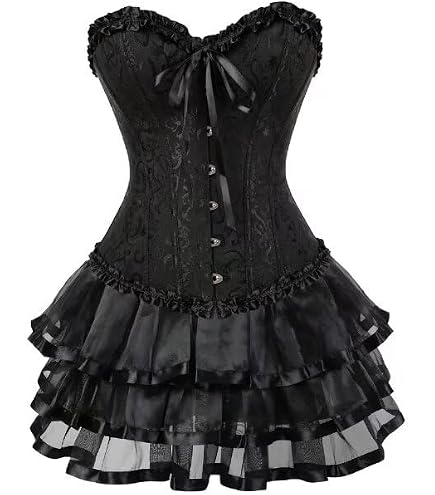 Jutrisujo Corsets Dresses Bustier Overbust Women Zipper Classic with Tutu Tulle Skirt Basques Corset Plus Size Red XXS: Clothing, Shoes & Jewelry