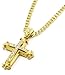 Mens Gold Tone Cz Sharp Sides Cross Pendant Hip-hop w/ 5mm 24