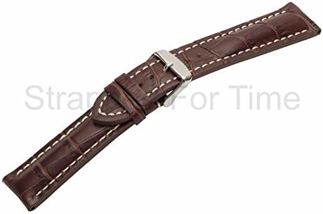 Strapped For Time 22mm Dark Brown with White Stitch Heavy Pad Alligator Grain Leather Watch Band