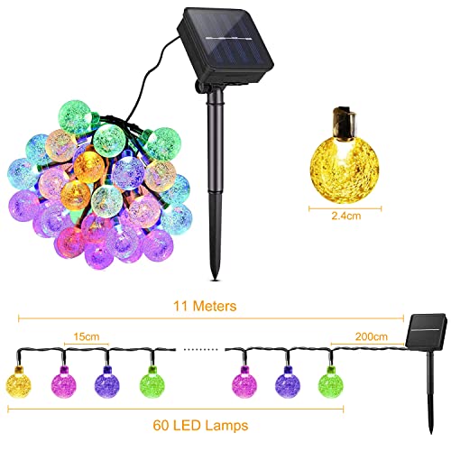 Solarlampen für Außen,Anmossi Solar Lichterkette Aussen,11M 60 LEDs Lichterkette,Bunt,8 Modi,Wasserdicht Außen Kugeln Lichterkette für Balkon,Garten,Bäume,Hochzeiten,Partys,Terrasse