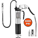 Bravex Heavy Duty Professional Pistol Grip Grease Gun 6000 PSI - 18 inch Flex Hose ...