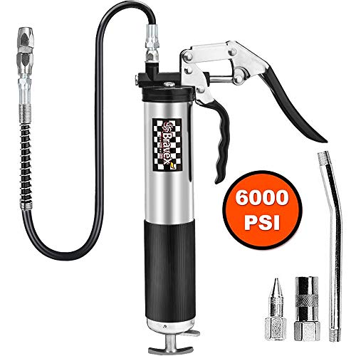 Bravex Heavy Duty Professional Pistol Grip Grease Gun 6000 PSI - 18 inch Flex Hose ...