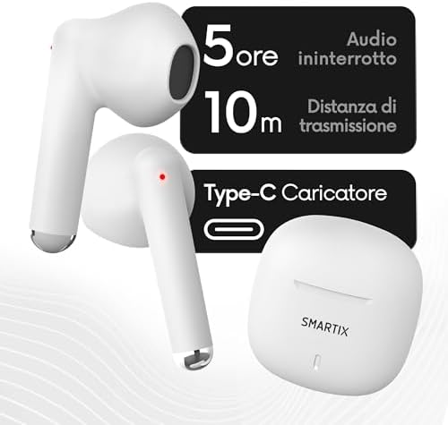 Auricolari Smartix Tws SM60-Fi9-B Bt V5.3 Custodia Con Funzione Di Ricarica Include Battery Bank Da 300ma Bianco