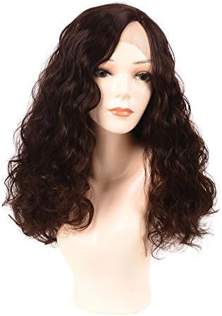 Inaly 20" Lace Front Wigs Long Curly Wig Synthetic Wavy Hair with Free Wig Cap Heat Resistant Brown Color Lace Wigs For Black Women (#4)