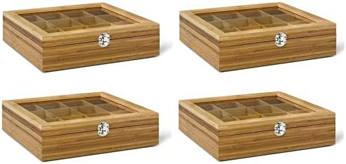 Bredemeijer Tea Box 12-compartments Bamboo whiteh Window, Brown (Fоur Расk)