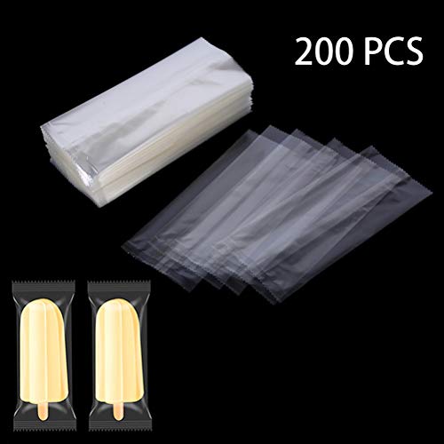 200 PCS MeiMeiDa Plastic Popsicle Bags Disposable - Thickened Frozen Sucker Ice Pop Bags DIY Ice-Lolly Wrapping Clear Ice Cream Sealing Bags, Hot Sealing Candy Bags, 3.15" x 7.48", Middle-Sized