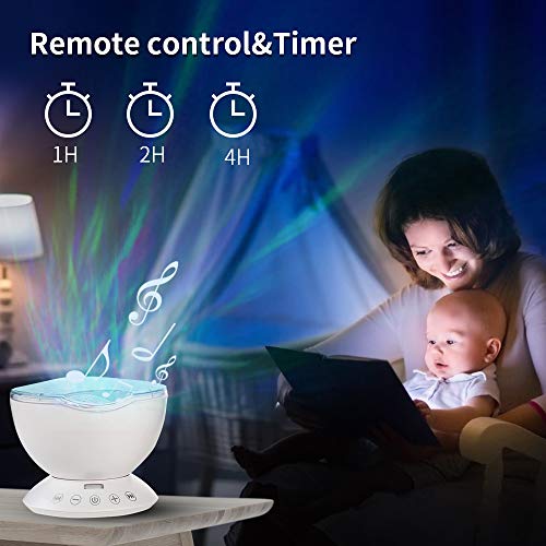 Ocean Wave Projector Lamp Music Player for Kid Adult,7 Color Changing Music Player Night Light Projector LED Concepts Bedroom Living Room Nursery Gift (White)